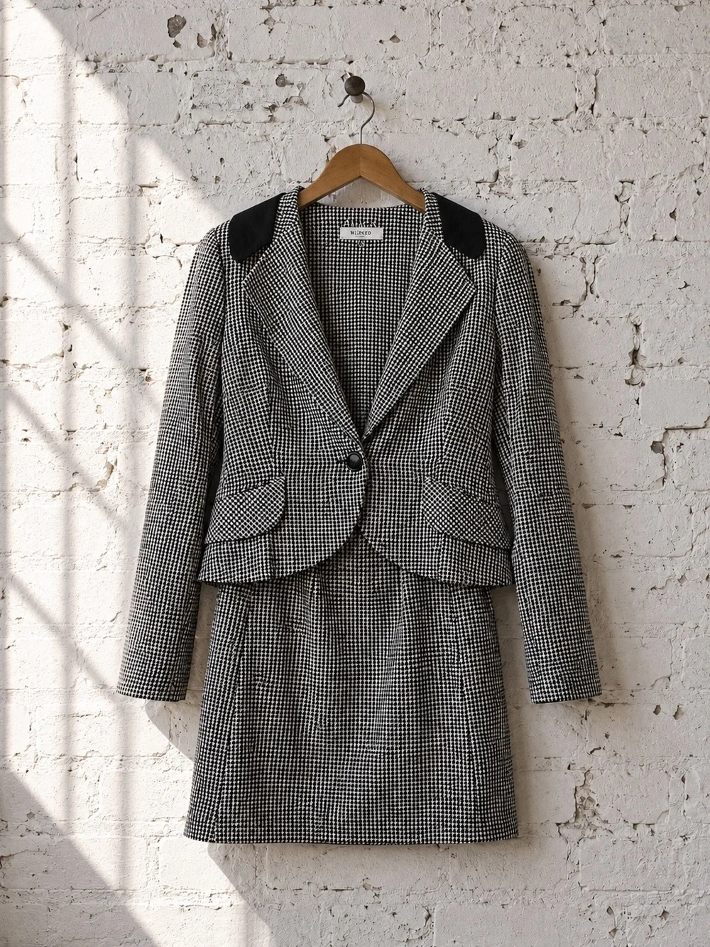 90s Vintage Houndstooth Skirt Set Sleeveless Dress & Blazer Jacket 2 Pc  Size M